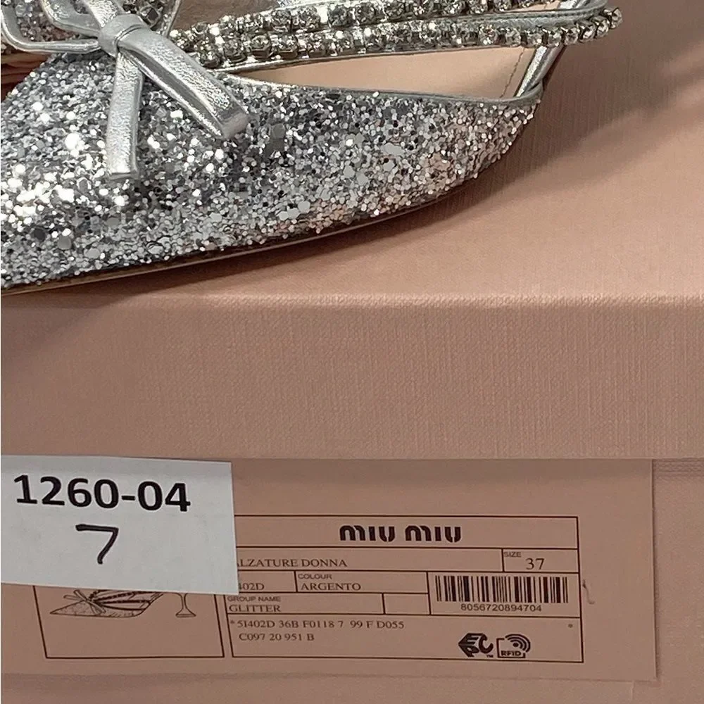 Miu Miu Jeweled Slingback Glitter Pumps size 37